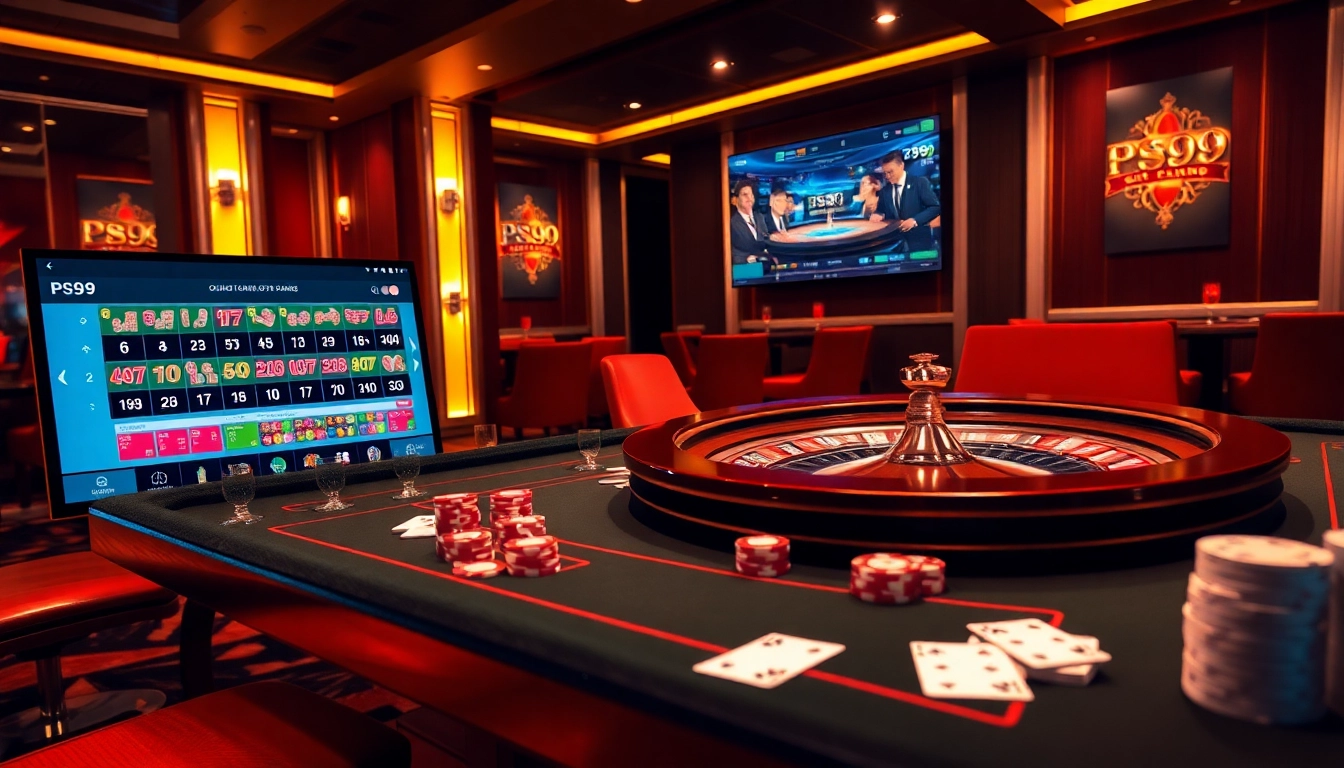 Experience the thrill of PS99 with vibrant casino gaming tables and exciting online interfaces.