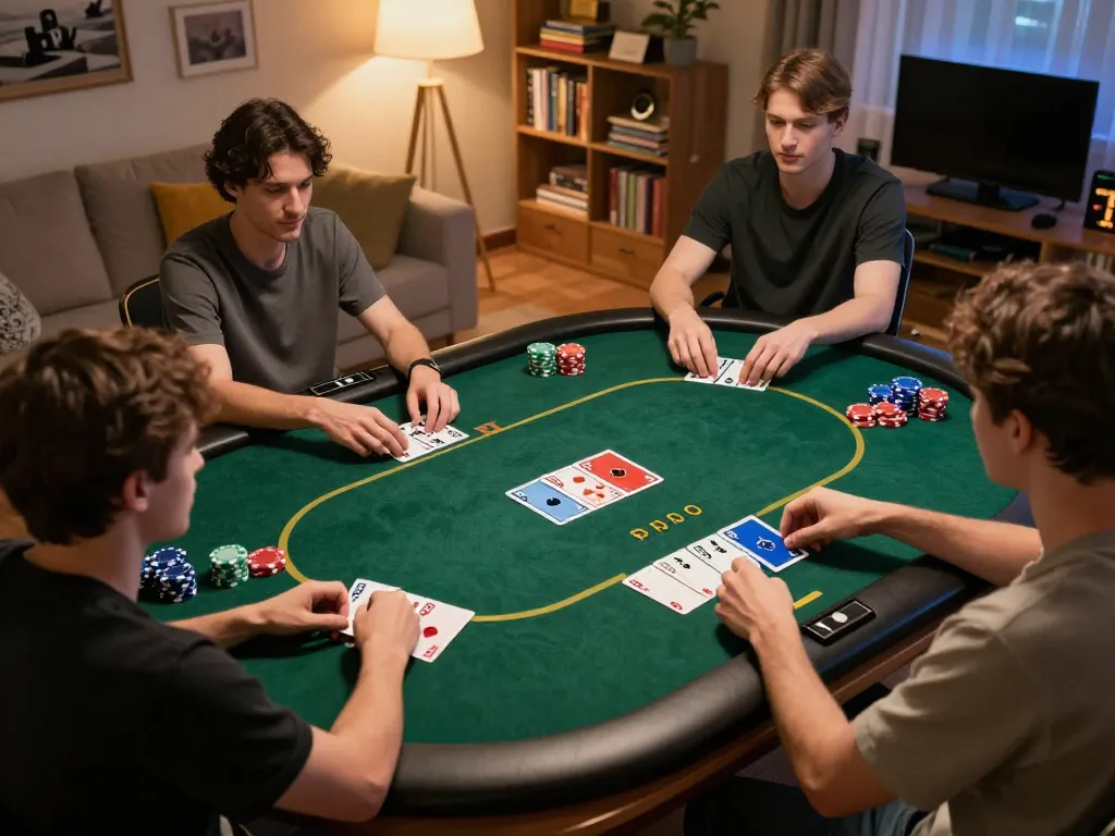 Fly88 online poker game scene with vibrant cards and players enjoying a cozy atmosphere.
