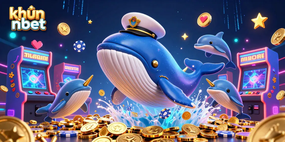 Engage with khuyến mãi nbet through an exciting casino adventure with cartoon whale and dolphins.
