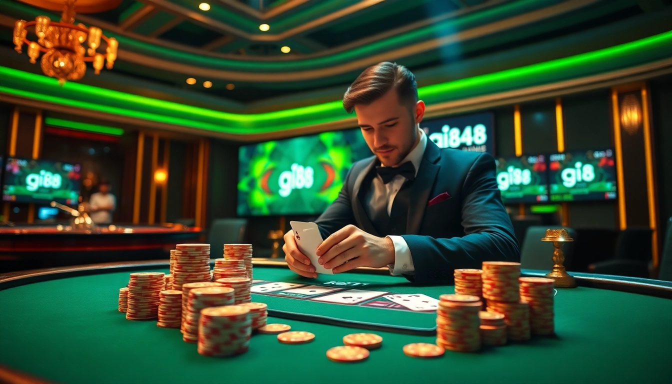 Engage with thrilling gi88 poker gameplay in a luxurious online casino environment.