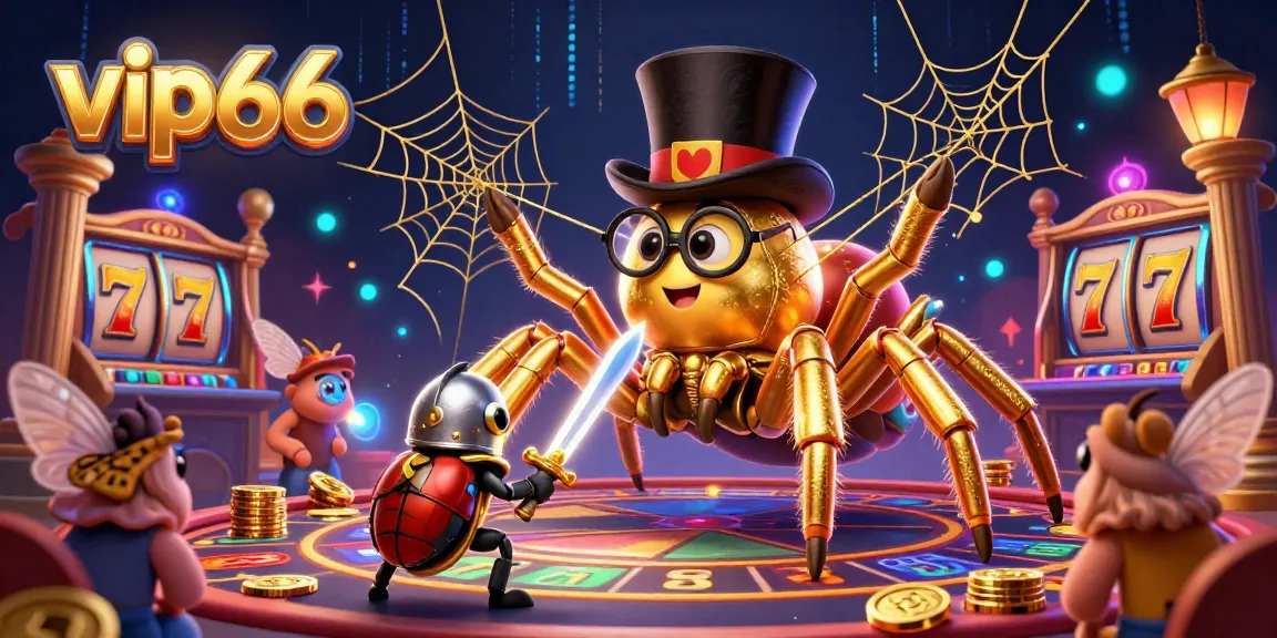 Experience the vibrant gaming atmosphere at vip66 with golden tarantula and beetle knight in an engaging casino scene.