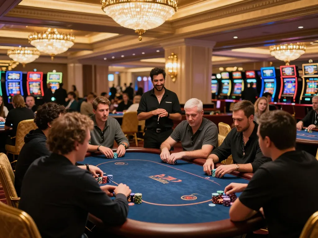 Players engaging in strategic high-stakes poker at NK88 casino's luxurious VIP area