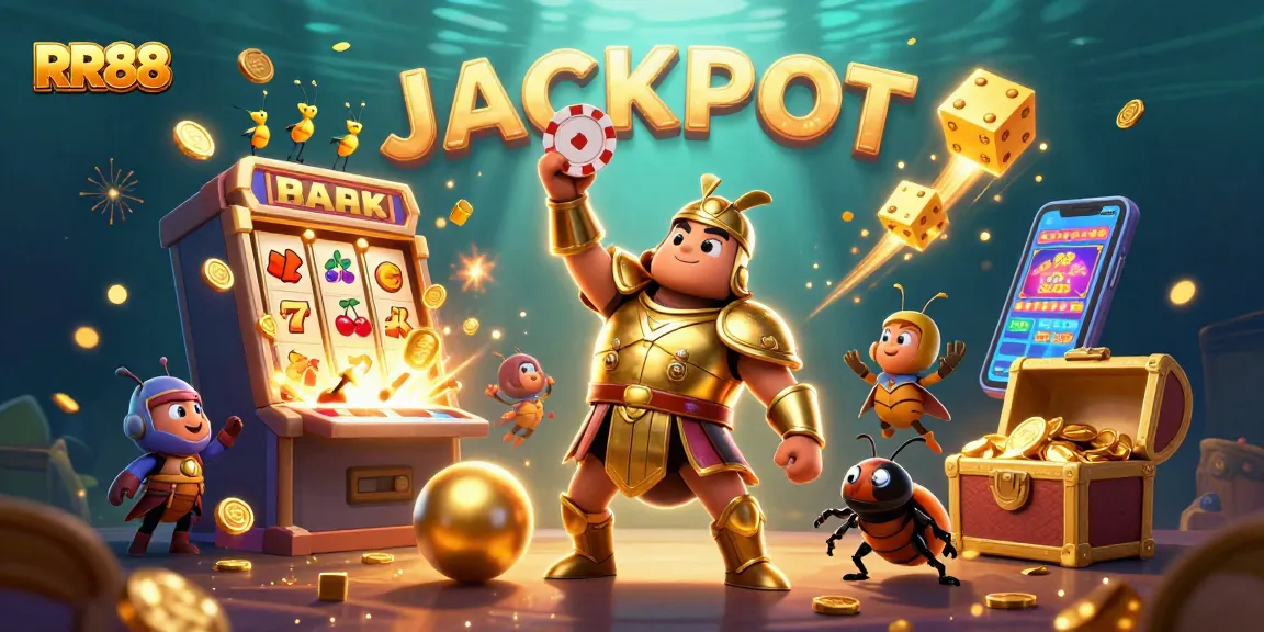 Experience the thrilling world of RR88 casino with vibrant 3D characters and jackpot imagery.