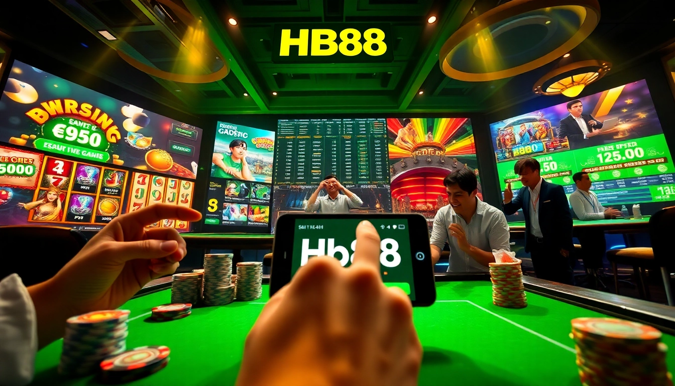 hb88's vibrant online gambling interface showcasing thrilling casino games and live betting excitement.