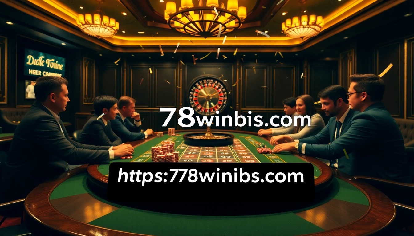 Experience the excitement at https://78winbiz.com/ with players celebrating a big win at a luxurious poker table.