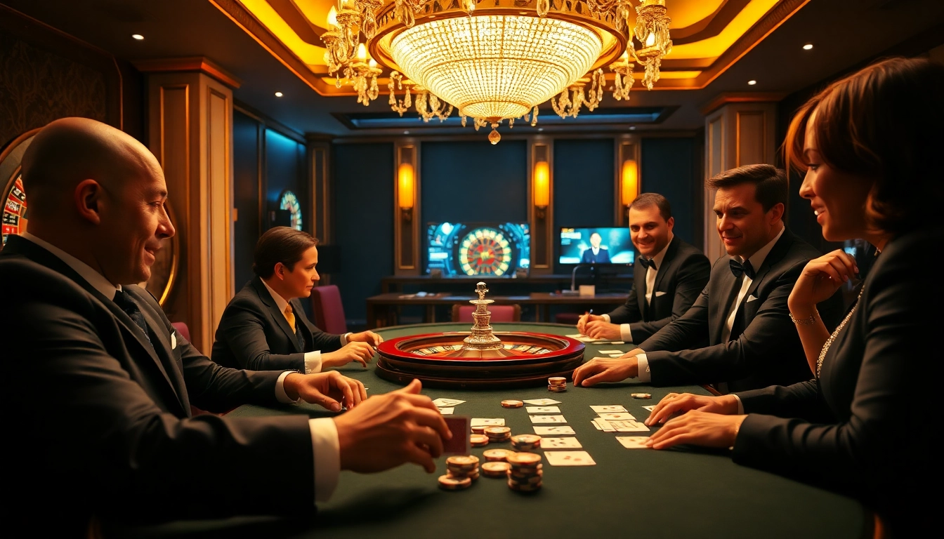 Exciting casino scene featuring a poker table, cards, and betting chips with digital interfaces like https://tg88.to/.