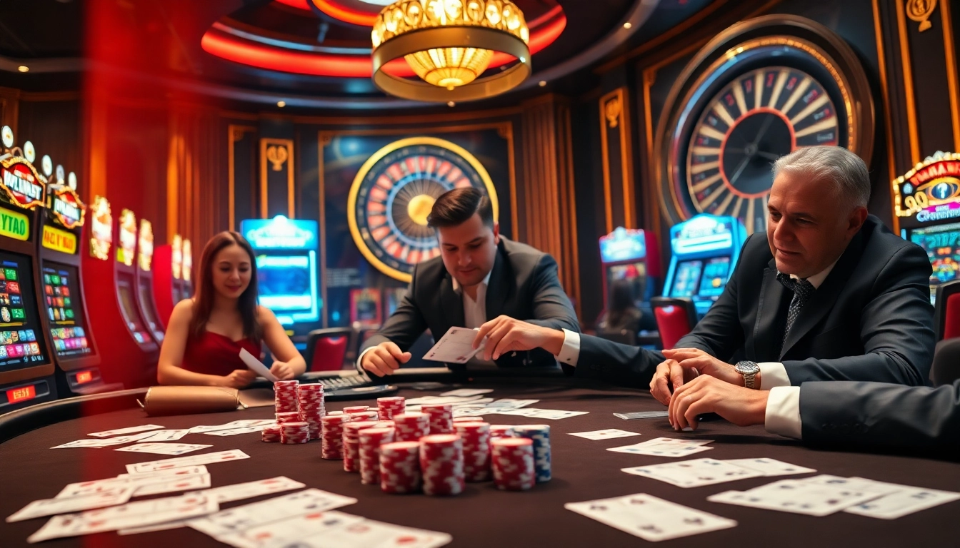 Players strategizing in a thrilling 77ball game at a luxurious online casino table.