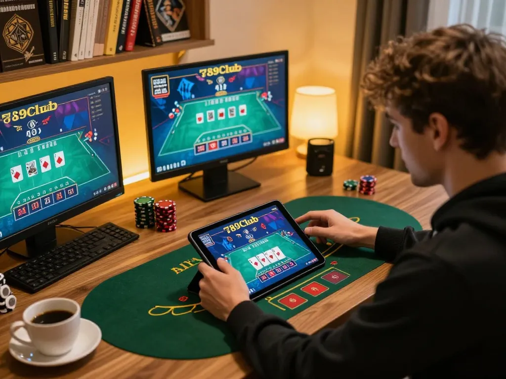 Player enjoying live blackjack on 789Club while managing their online gaming strategy.