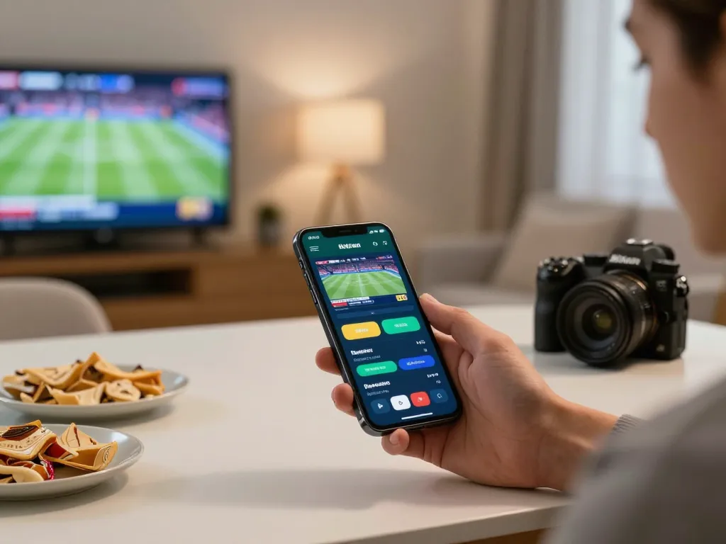 MM88 app displayed on smartphone during home sports betting session, capturing engaged user in a cozy atmosphere.
