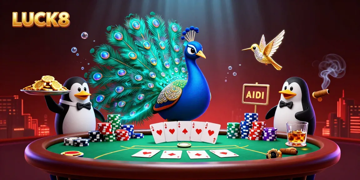 LUCK8 presents a vibrant 3D casino scene with playful characters and rich gambling elements.