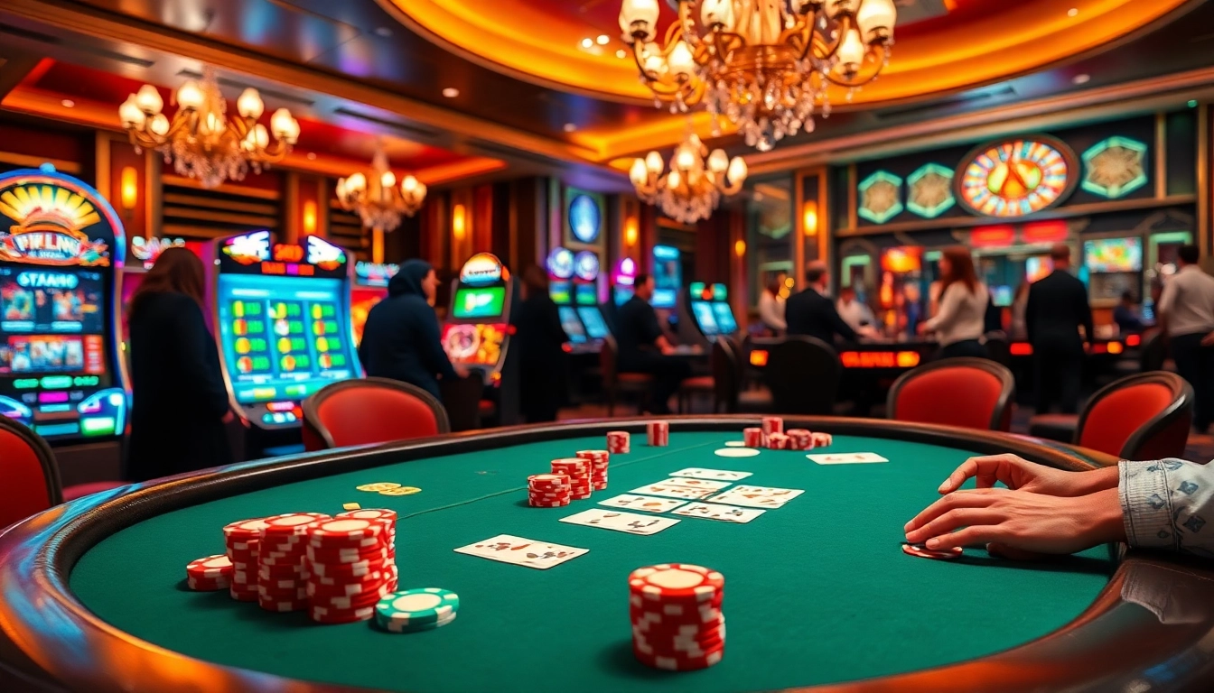 Engaged players strategizing around the poker table at NK88 Casino, capturing the thrill of high-stakes gambling.