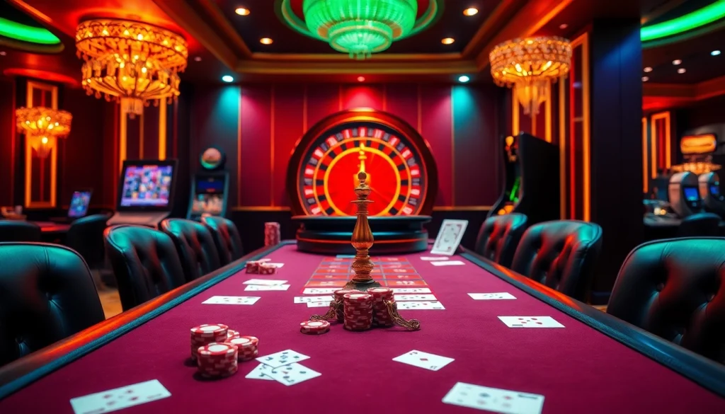 Experience high-stakes action at https://www.eejl33.com/ with a vibrant casino scene featuring poker and roulette.
