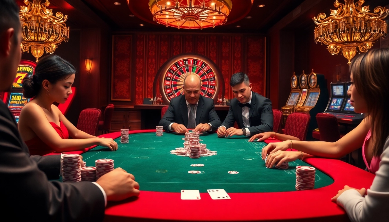 Experience the excitement at 555win with a vibrant poker table scene showcasing players engaging at high stakes.