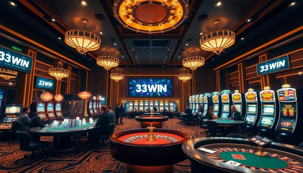 Experience thrilling gameplay at 33WIN casino with engaging tables, vivid slot machines, and vibrant poker action.