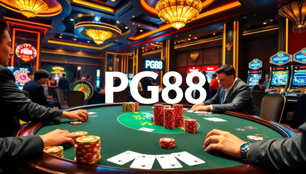 Experience the thrill of gambling at PG88 with luxury poker tables and vibrant casino ambiance.