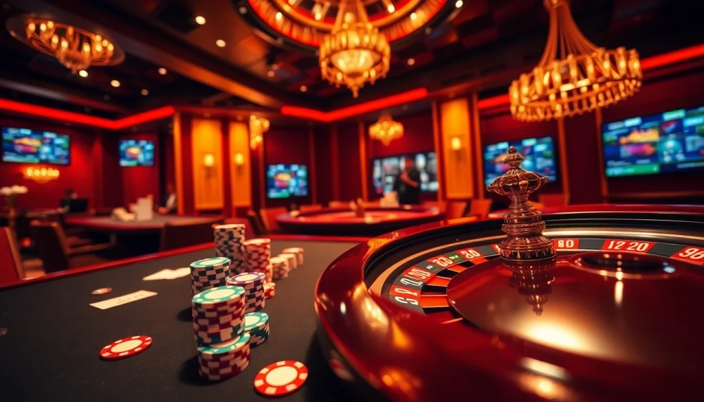 Exciting scene showcasing casino games and nhà cái uy tín betting action.