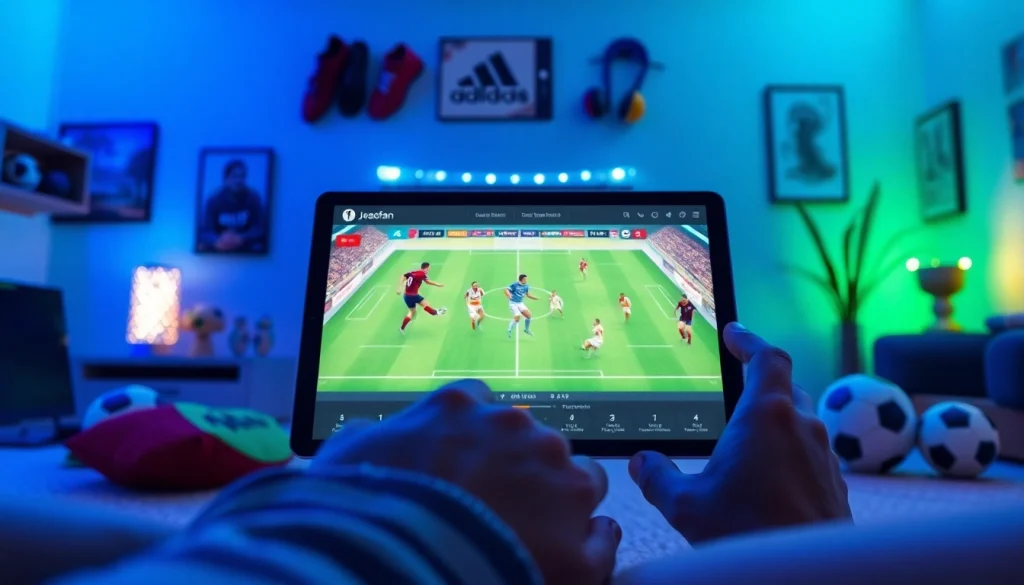 Explore live football streaming on joemadfan.com featuring an engaging user interface and vibrant match highlights.