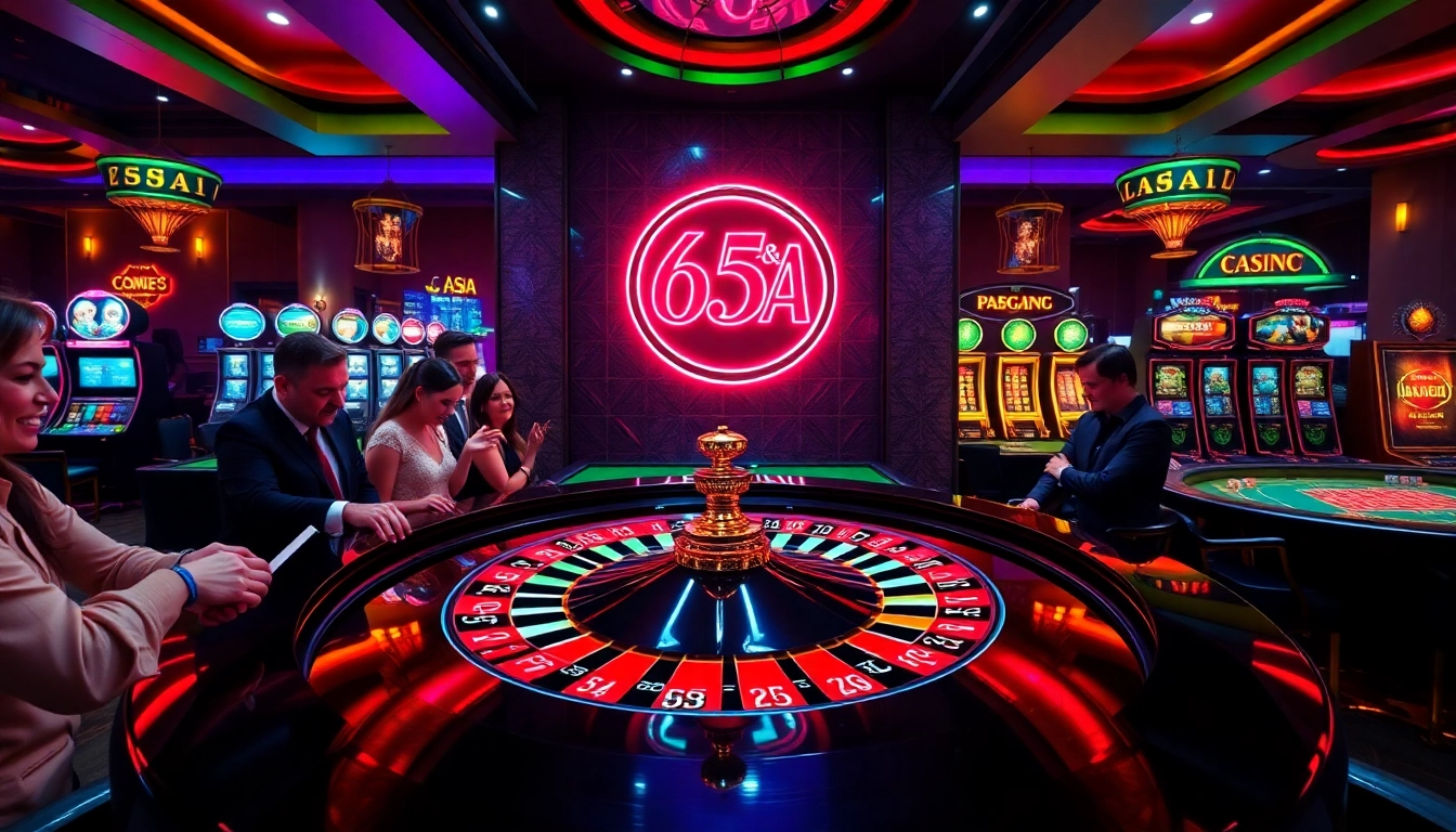 Players wagering at the luxurious 65A casino, experiencing high-stakes excitement.