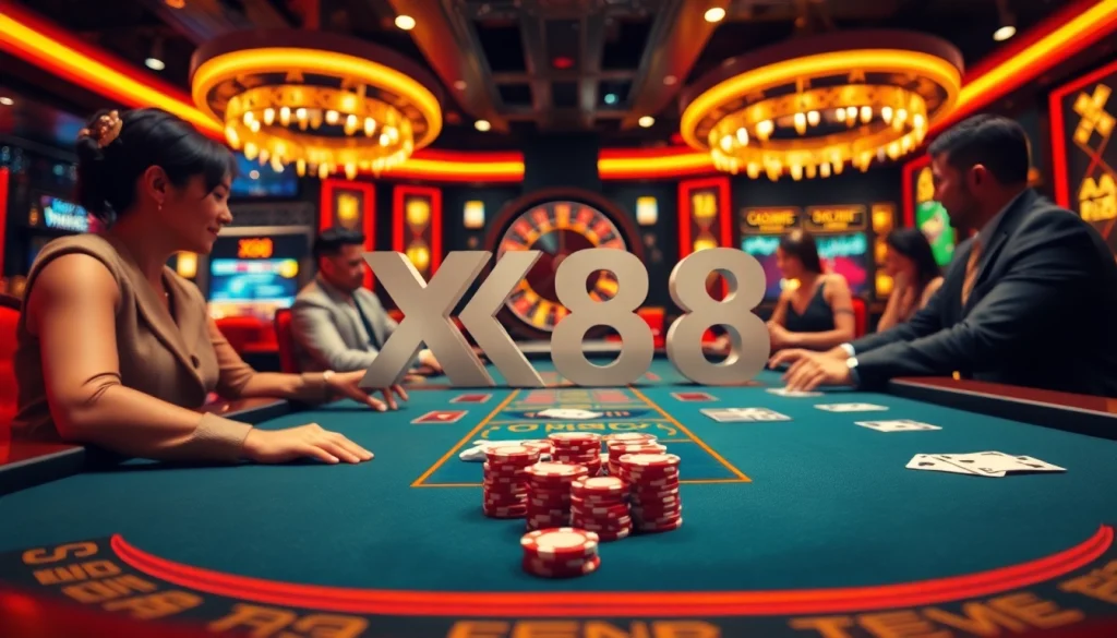 High-stakes action at X88 casino table with vibrant chips and cards