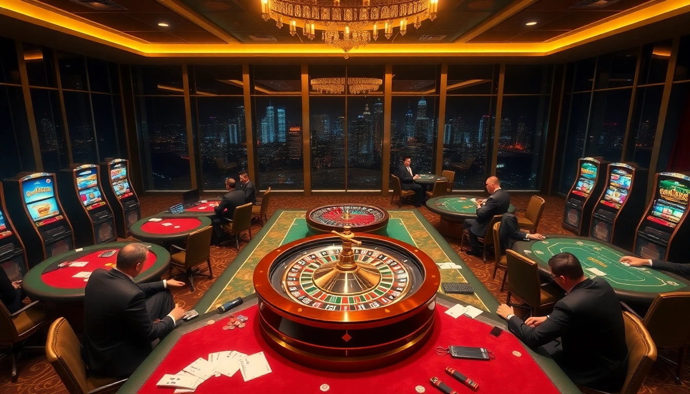 S8-branded gaming interface with luxurious roulette, poker tables, and vibrant slot machines.