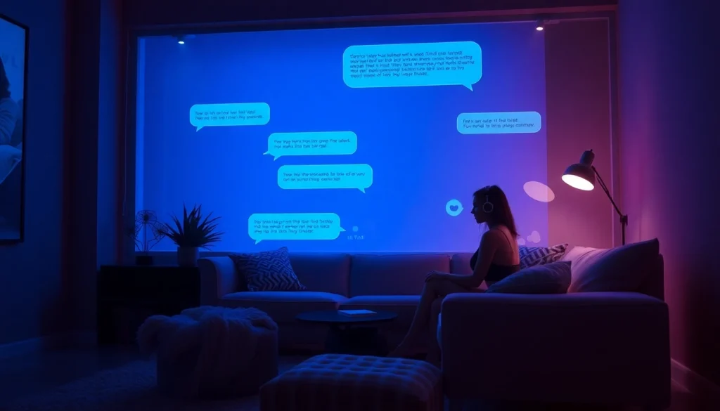 Intimate chat interface showcasing lifelike sex AI interaction in a modern setting.