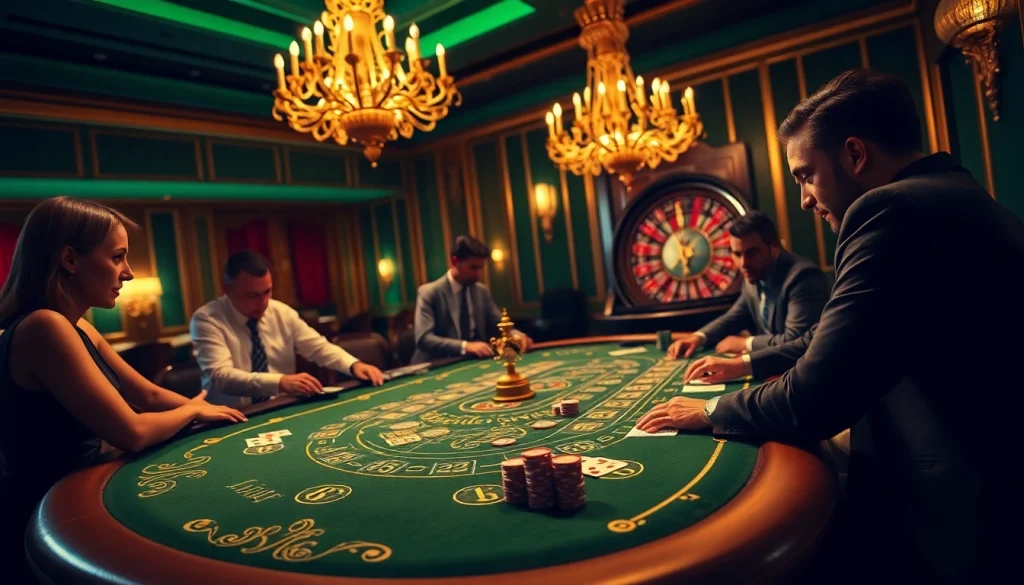 Excited players enjoying a luxurious b52 casino gaming table with vibrant colors and professional ambiance.