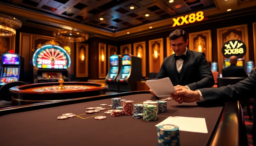 XX88 poker table featuring engaging gameplay and luxurious casino atmosphere.
