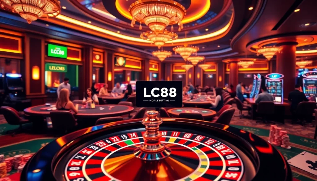 LC88 players strategizing at a luxurious casino table with colorful chips and apps.