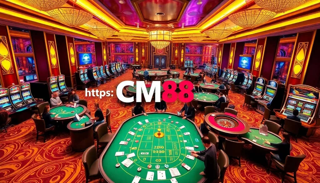 Exciting gambling scene at CM88.autos with vibrant casino tables and animated players.