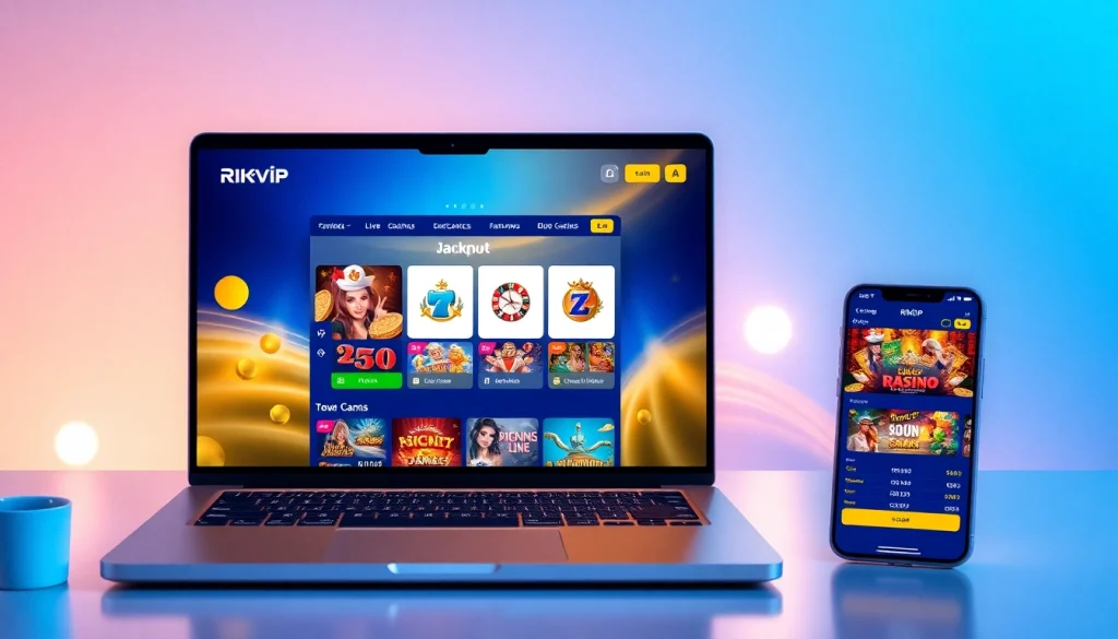 Rikvip online gaming platform interface showcasing live casino games and jackpots.