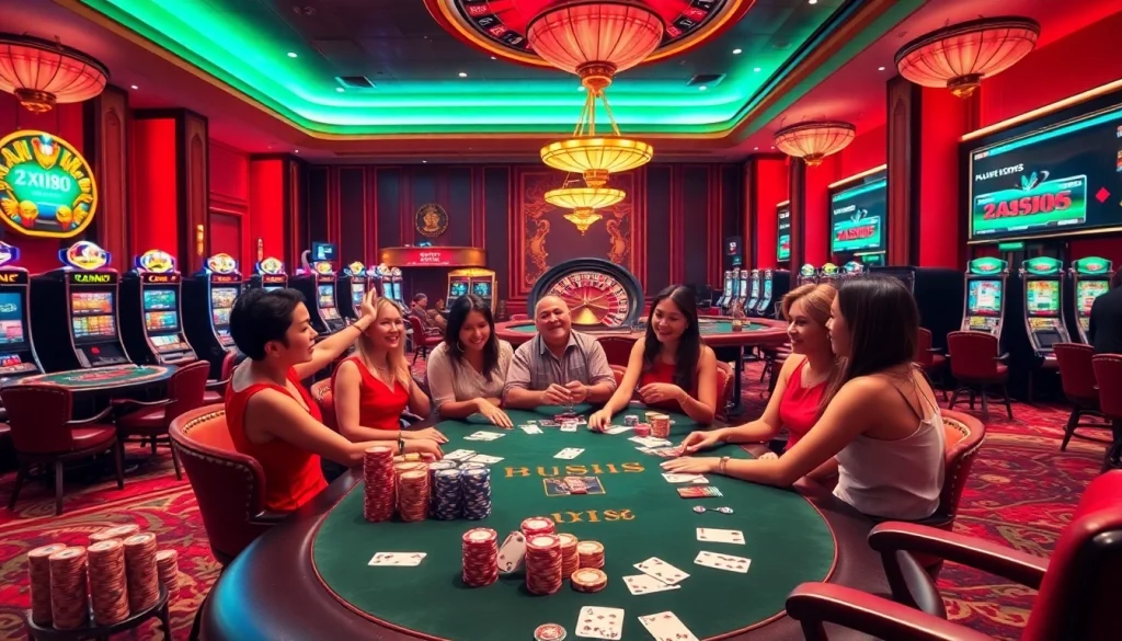 Engage in thrilling casino action at xn88 with vibrant gaming tables and luxury surroundings.