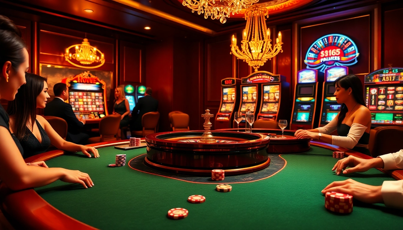 Experience thrilling gameplay at https://88ii88.com/ with a vibrant casino scene showcasing poker and roulette action.