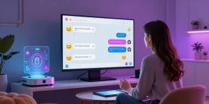 Engaging ai sex chat interaction on a futuristic platform, showcasing user experience with vibrant chat elements.