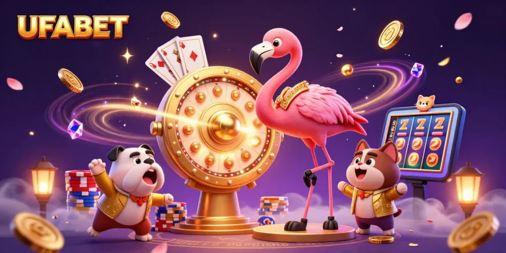 Engage with thrilling UFABET betting fun at the vibrant cartoon casino scene with games, excitement, and energy!
