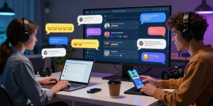 Exciting spicy chat interaction in a vibrant digital environment with diverse users engaging through chat bubbles