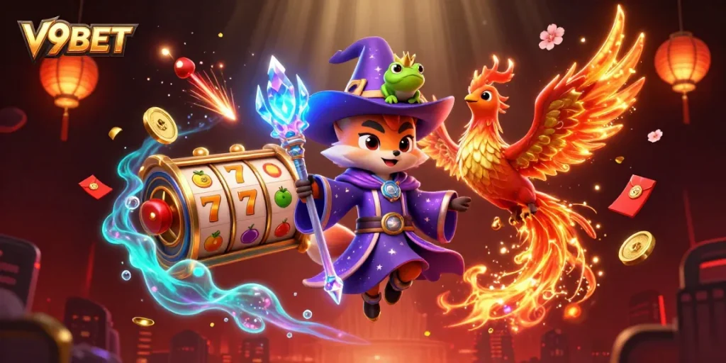 Bet big on V9BET with brilliant slot reels and a vibrant casino scene filled with action.