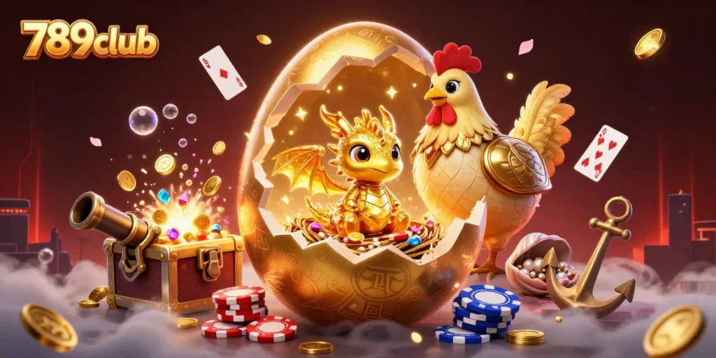 Win exciting prizes at 789club with a golden dragon and poker chips in an enchanted casino scene.