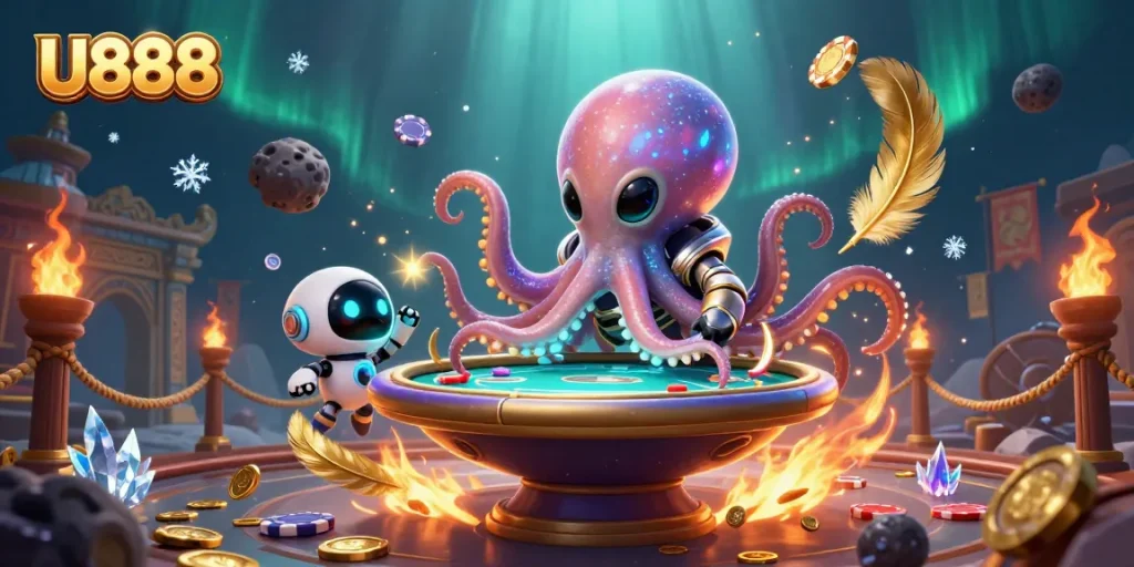 Experience thrilling betting adventures with U888's vibrant casino atmosphere and dynamic gameplay illustrations.