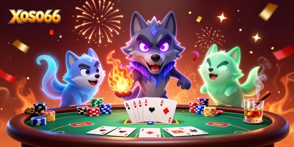 XOSO66 enhances your gaming with a vibrant casino scene showcasing poker and thrilling action.